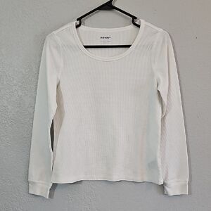 Old Navy White Waffle Knit Long Sleeve Tee, Womens Small